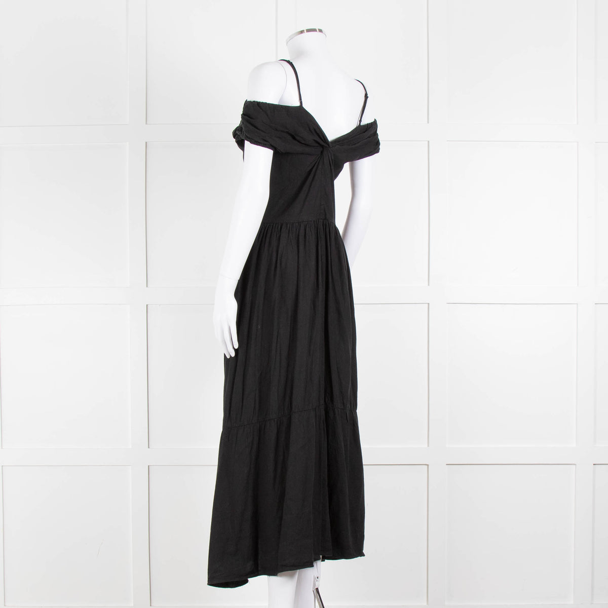 Vince Black Linen Blend Sleeveless Tiered Long Dress