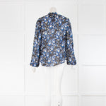 Rixo Sheer Blue Patterned Tie Neck Blouse