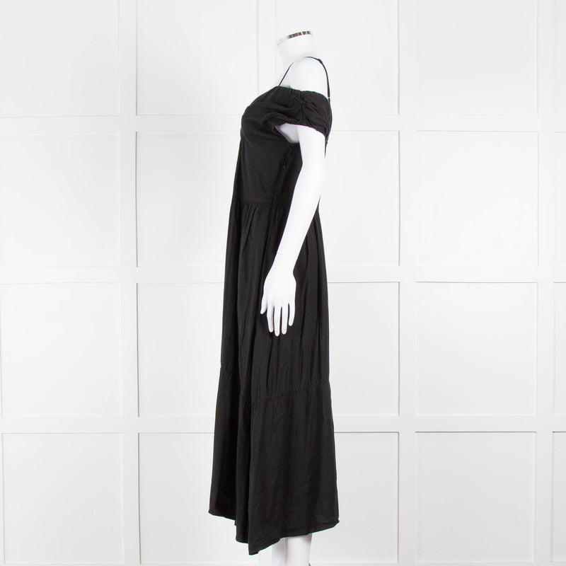 Vince Black Linen Blend Sleeveless Tiered Long Dress