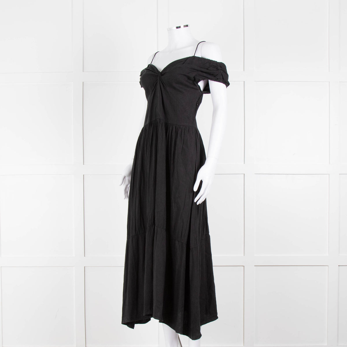 Vince Black Linen Blend Sleeveless Tiered Long Dress