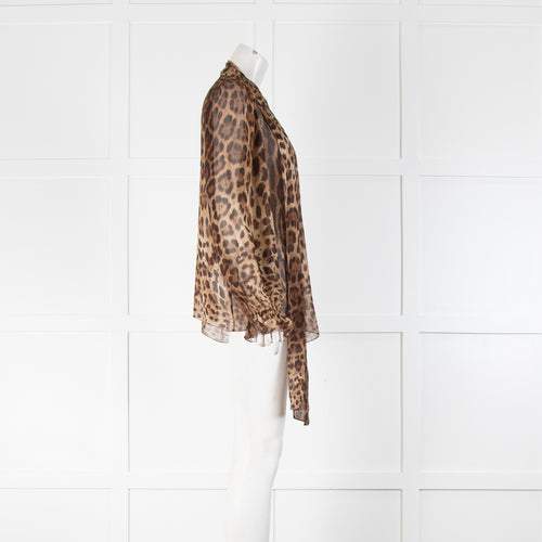Dolce & Gabbana Leopard Sheer Tie Neck Blouse