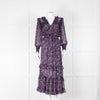 Misa Black Purple Floral Frill Trim Maxi Dress