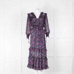 Misa Black Purple Floral Frill Trim Maxi Dress