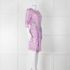 Saloni Cream Lilac Turquoise Sequin Waist Detail Silk Jersey Dress