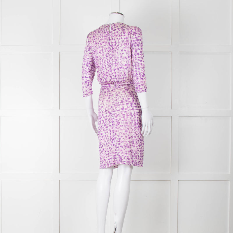 Saloni Cream Lilac Turquoise Sequin Waist Detail Silk Jersey Dress