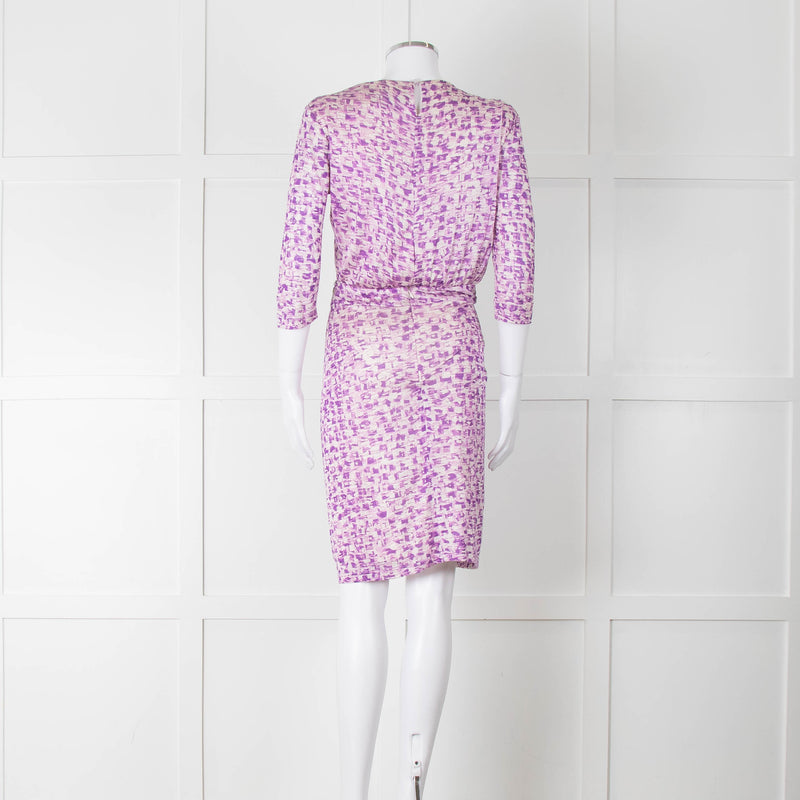 Saloni Cream Lilac Turquoise Sequin Waist Detail Silk Jersey Dress