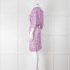 Saloni Cream Lilac Turquoise Sequin Waist Detail Silk Jersey Dress