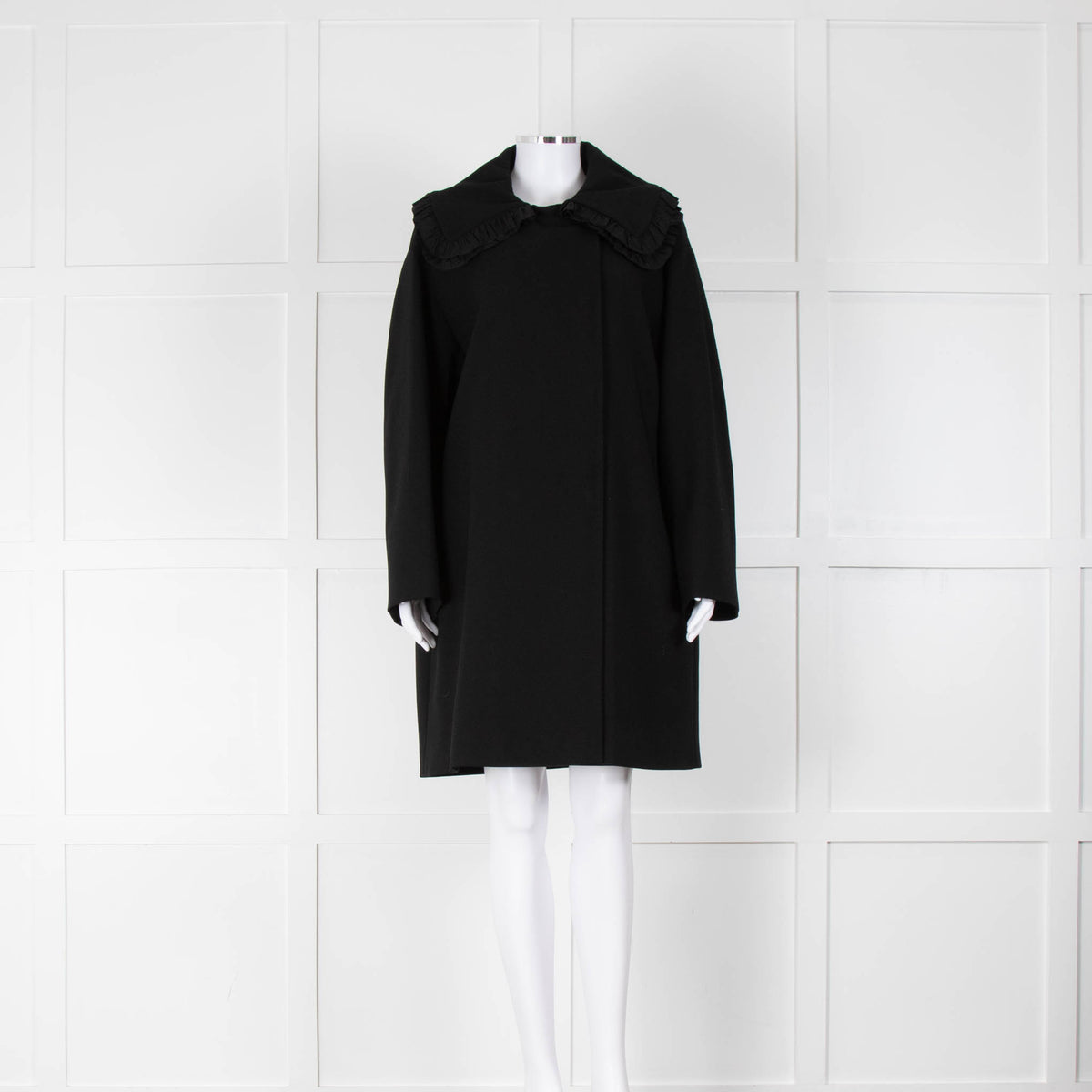 Moschino Black Wool Wide Frill Collar Coat