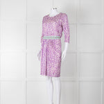 Saloni Cream Lilac Turquoise Sequin Waist Detail Silk Jersey Dress