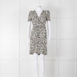 Sessun Cream Dark Green Pink Pattern Knee Length Dress