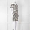 Sessun Cream Dark Green Pink Pattern Knee Length Dress
