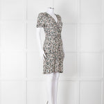Sessun Cream Dark Green Pink Pattern Knee Length Dress