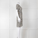 Sessun Cream Dark Green Pink Pattern Knee Length Dress