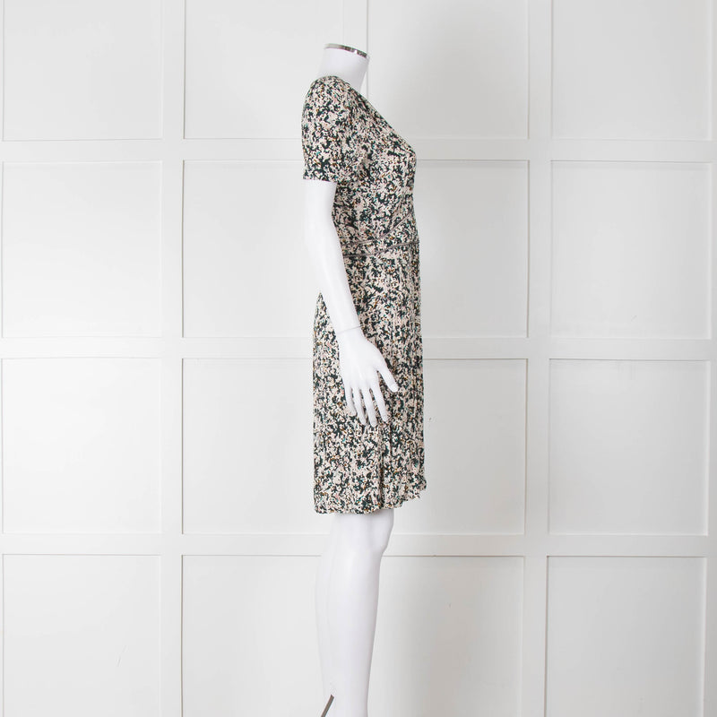 Sessun Cream Dark Green Pink Pattern Knee Length Dress