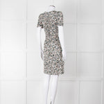 Sessun Cream Dark Green Pink Pattern Knee Length Dress