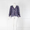 Joie Dark Blue Floral Button Front Sheer Blouse
