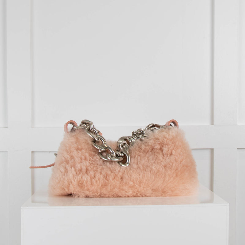 Apede Mod Pink Faux Shearling Bag With Silver Chain