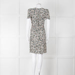 Sessun Cream Dark Green Pink Pattern Knee Length Dress