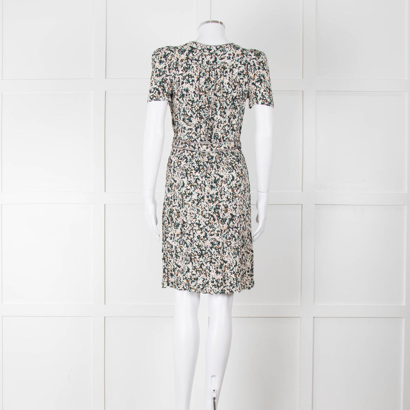 Sessun Cream Dark Green Pink Pattern Knee Length Dress
