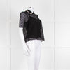 ME + EM Black Lace Bead Trim Collar Top With Vest