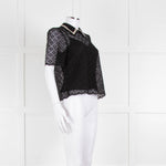 ME + EM Black Lace Bead Trim Collar Top With Vest