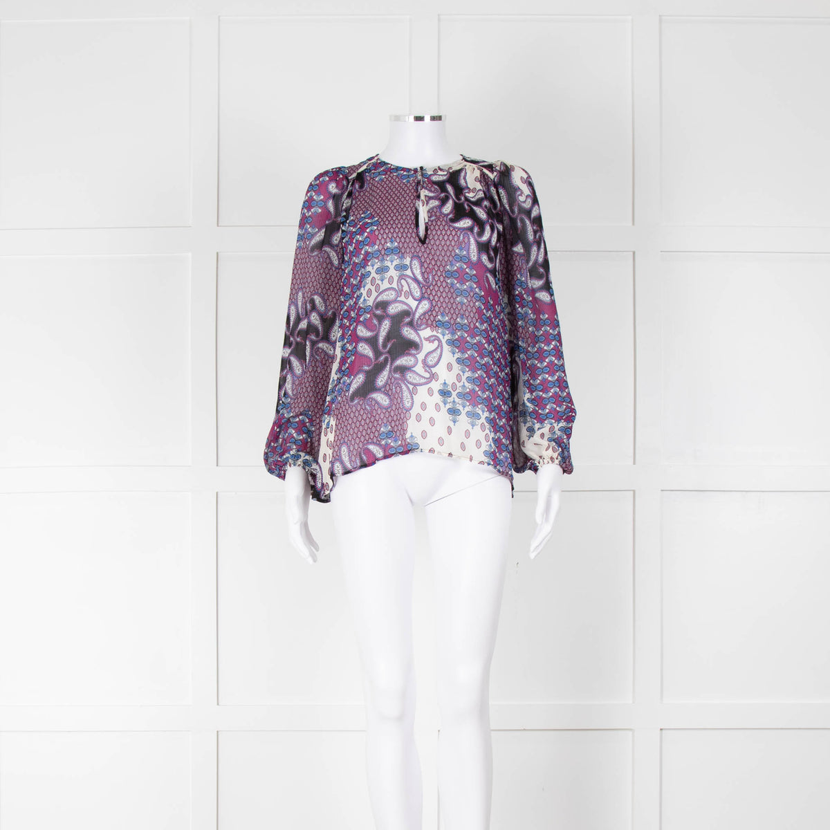 ba&sh Purple Cream Blue Paisley Print Long Sleeve Top