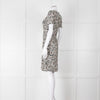 Sessun Cream Dark Green Pink Pattern Knee Length Dress