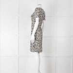 Sessun Cream Dark Green Pink Pattern Knee Length Dress