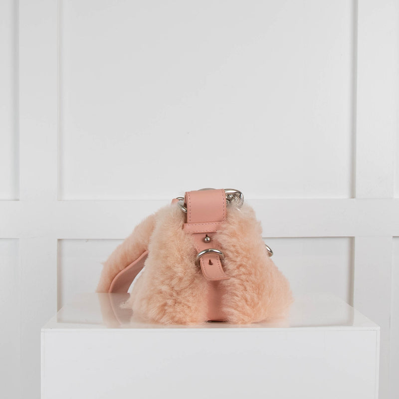 Apede Mod Pink Faux Shearling Bag With Silver Chain