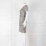 Sessun Cream Dark Green Pink Pattern Knee Length Dress