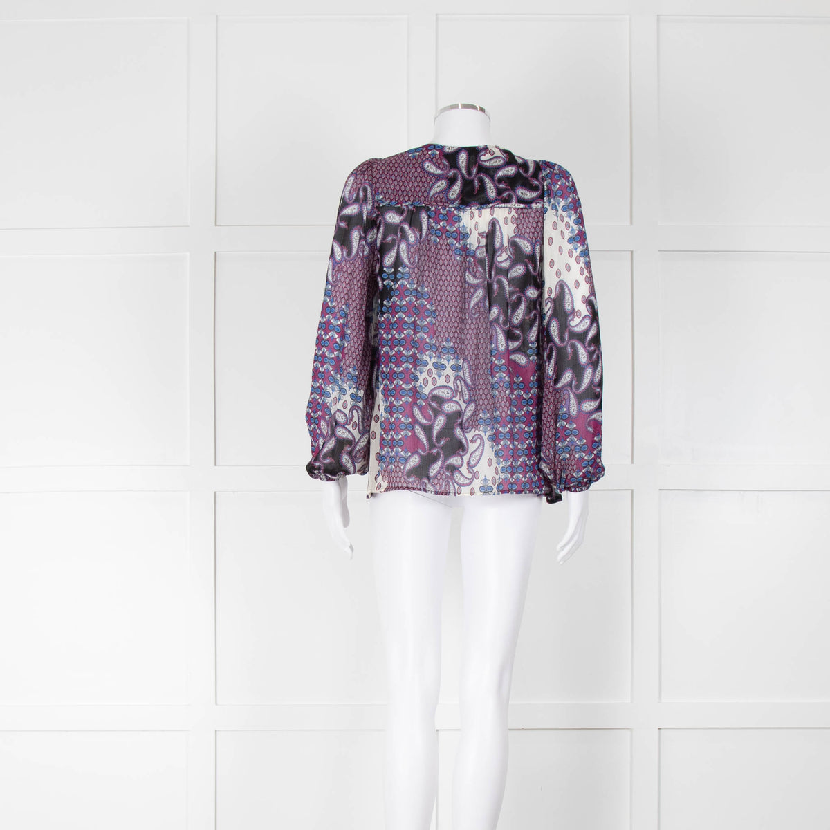 ba&sh Purple Cream Blue Paisley Print Long Sleeve Top
