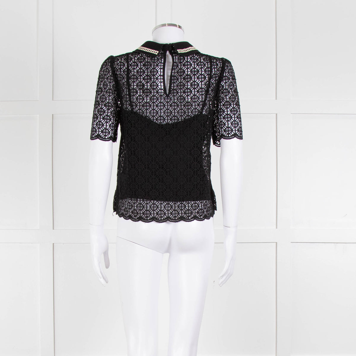 ME + EM Black Lace Bead Trim Collar Top With Vest