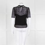 ME + EM Black Lace Bead Trim Collar Top With Vest