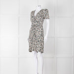 Sessun Cream Dark Green Pink Pattern Knee Length Dress