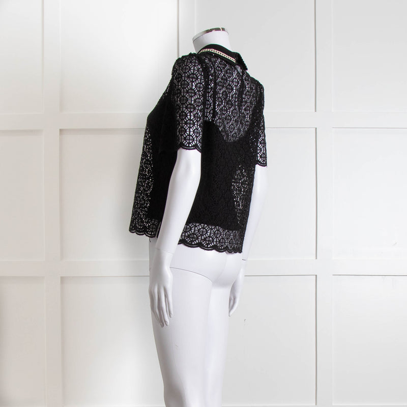 ME + EM Black Lace Bead Trim Collar Top With Vest