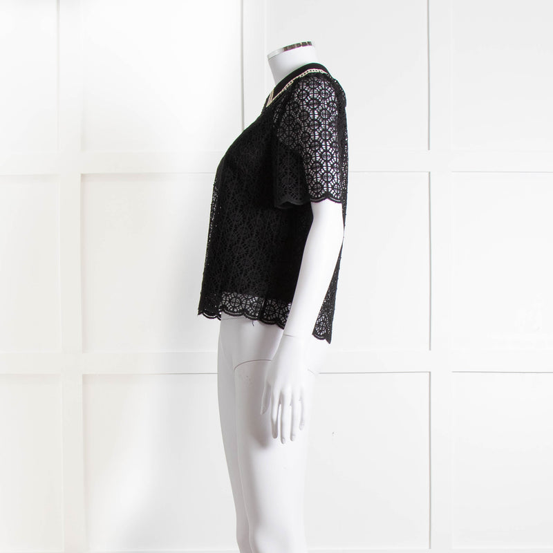 ME + EM Black Lace Bead Trim Collar Top With Vest