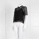 ME + EM Black Lace Bead Trim Collar Top With Vest