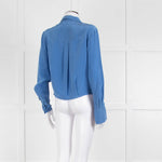 Diane Von Furstenberg Blue Silk Wrap Long Sleeve Top