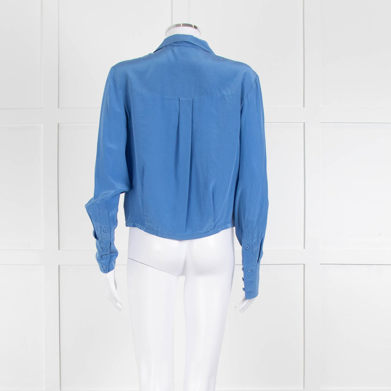 Diane Von Furstenberg Blue Silk Wrap Long Sleeve Top