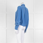 Diane Von Furstenberg Blue Silk Wrap Long Sleeve Top