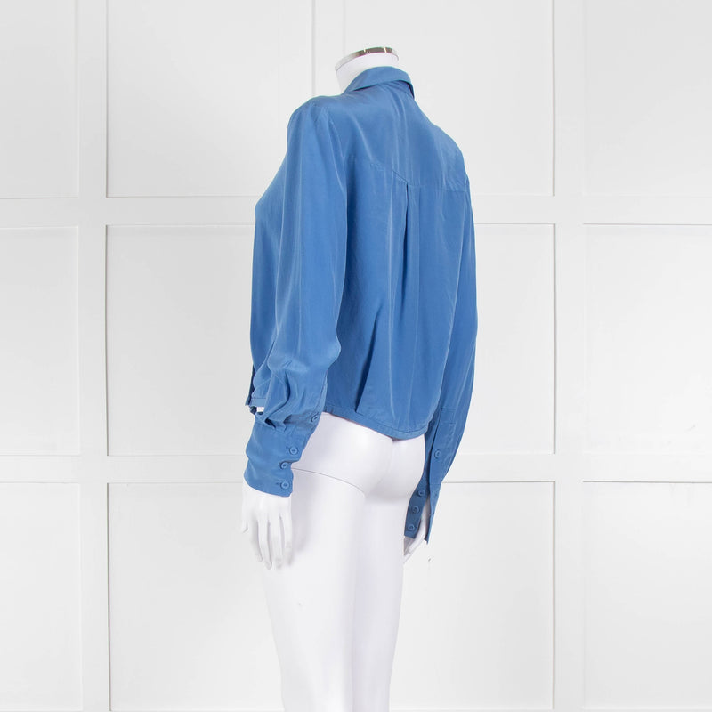 Diane Von Furstenberg Blue Silk Wrap Long Sleeve Top
