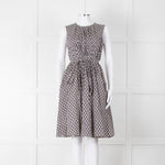 S Max Mara Light Grey Brown Diamond Print Cotton Belted Sleeveless Dress