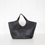 Anine Bing Black Leather Logo Embossed Lili Tote Bag
