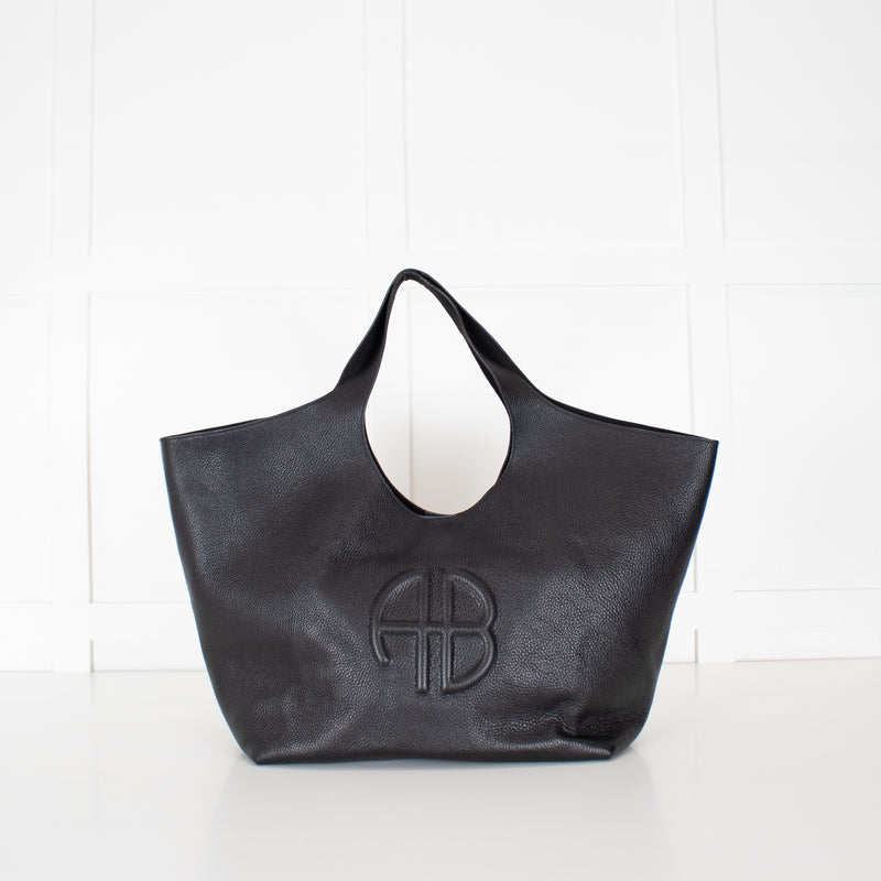 Anine Bing Black Leather Logo Embossed Lili Tote Bag
