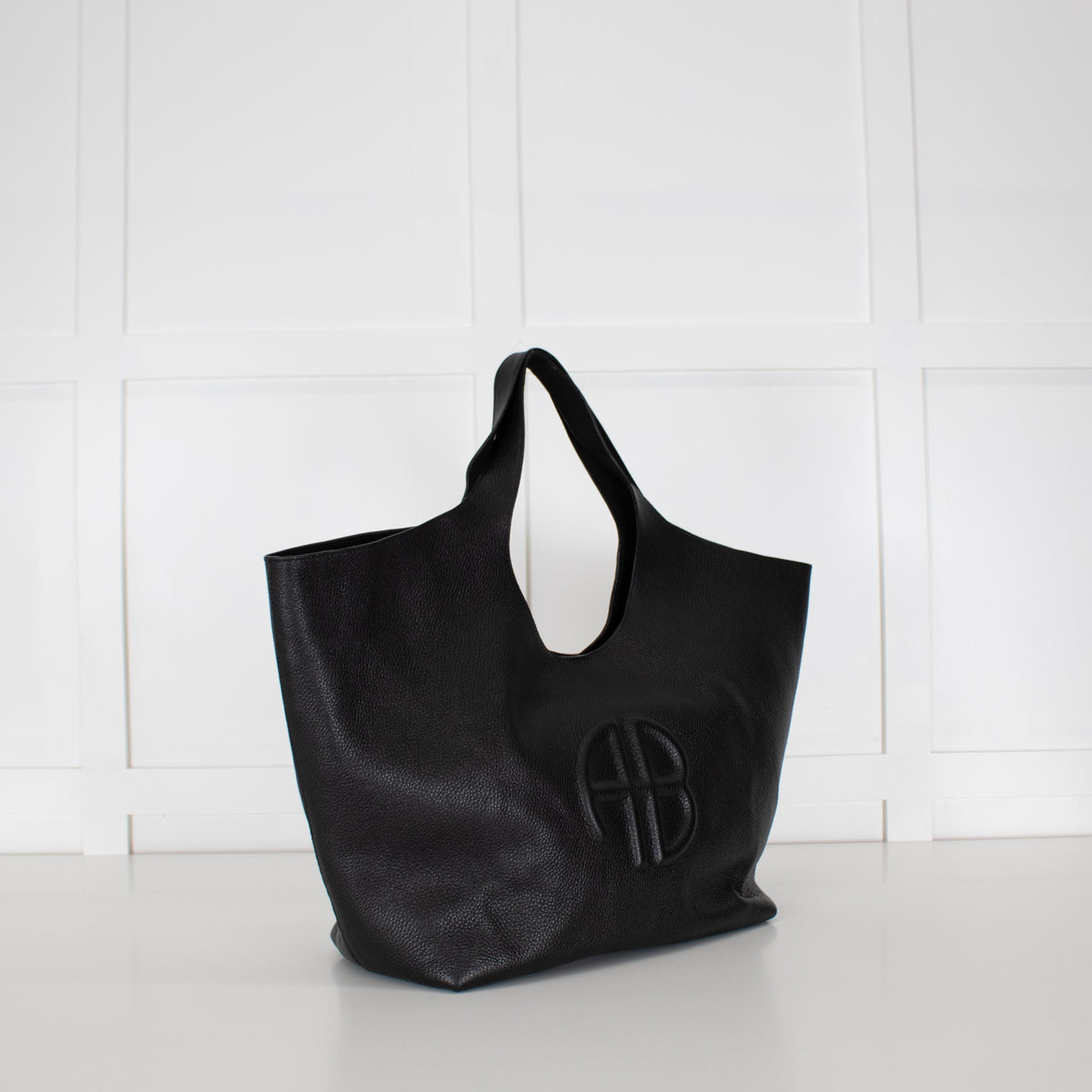 Anine Bing Black Leather Logo Embossed Lili Tote Bag