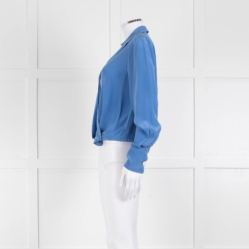 Diane Von Furstenberg Blue Silk Wrap Long Sleeve Top