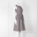 S Max Mara Light Grey Brown Diamond Print Cotton Belted Sleeveless Dress
