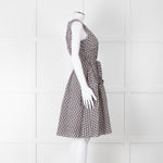 S Max Mara Light Grey Brown Diamond Print Cotton Belted Sleeveless Dress