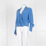 Diane Von Furstenberg Blue Silk Wrap Long Sleeve Top