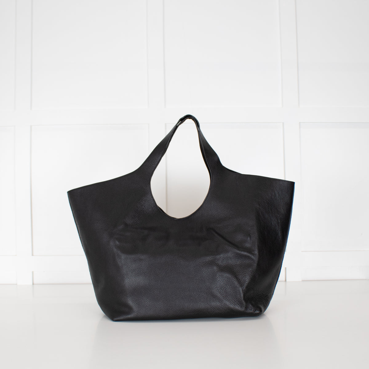 Anine Bing Black Leather Logo Embossed Lili Tote Bag